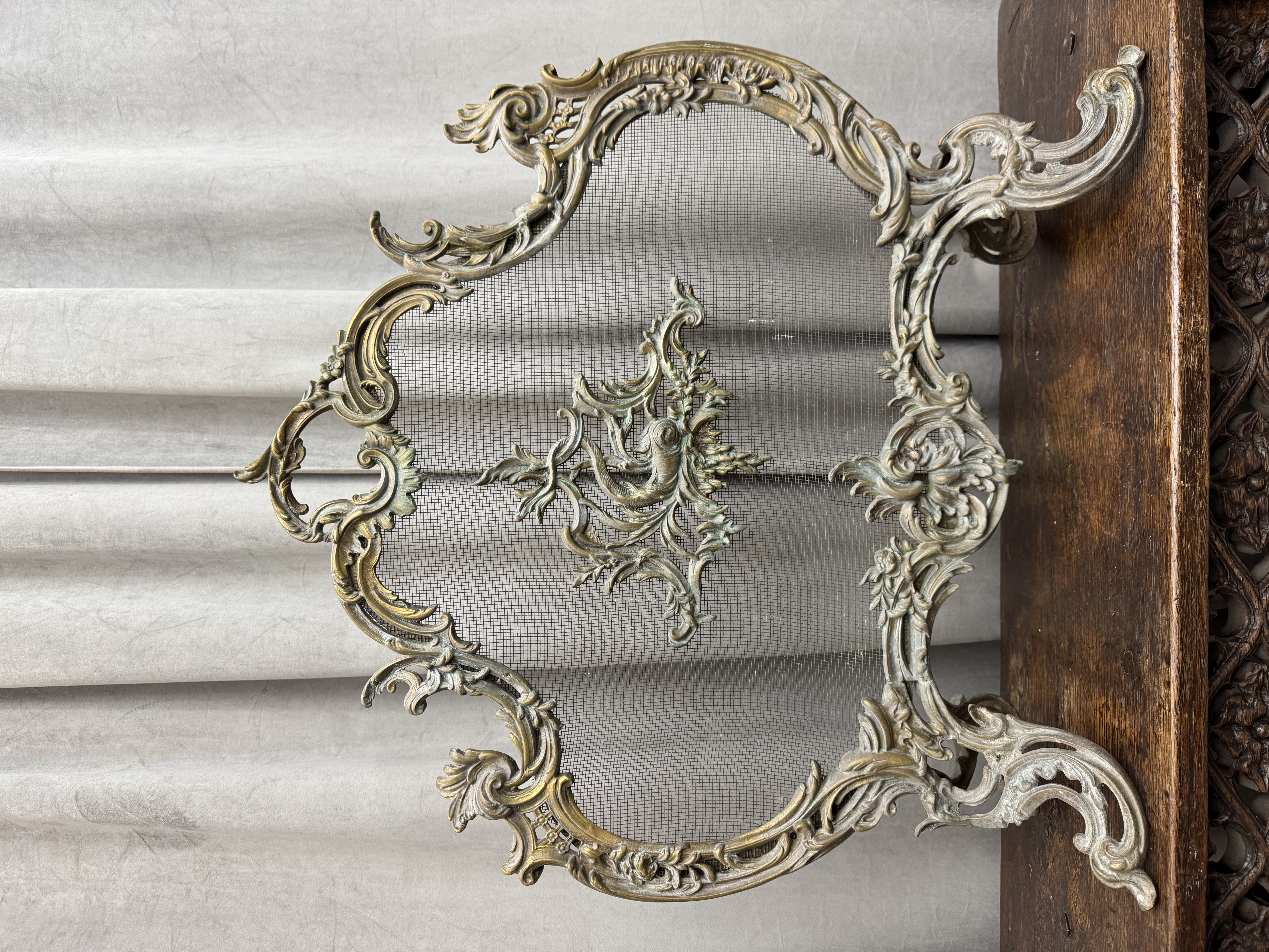 Antiek verguld bronzen / messing haardscherm / vonkenscherm